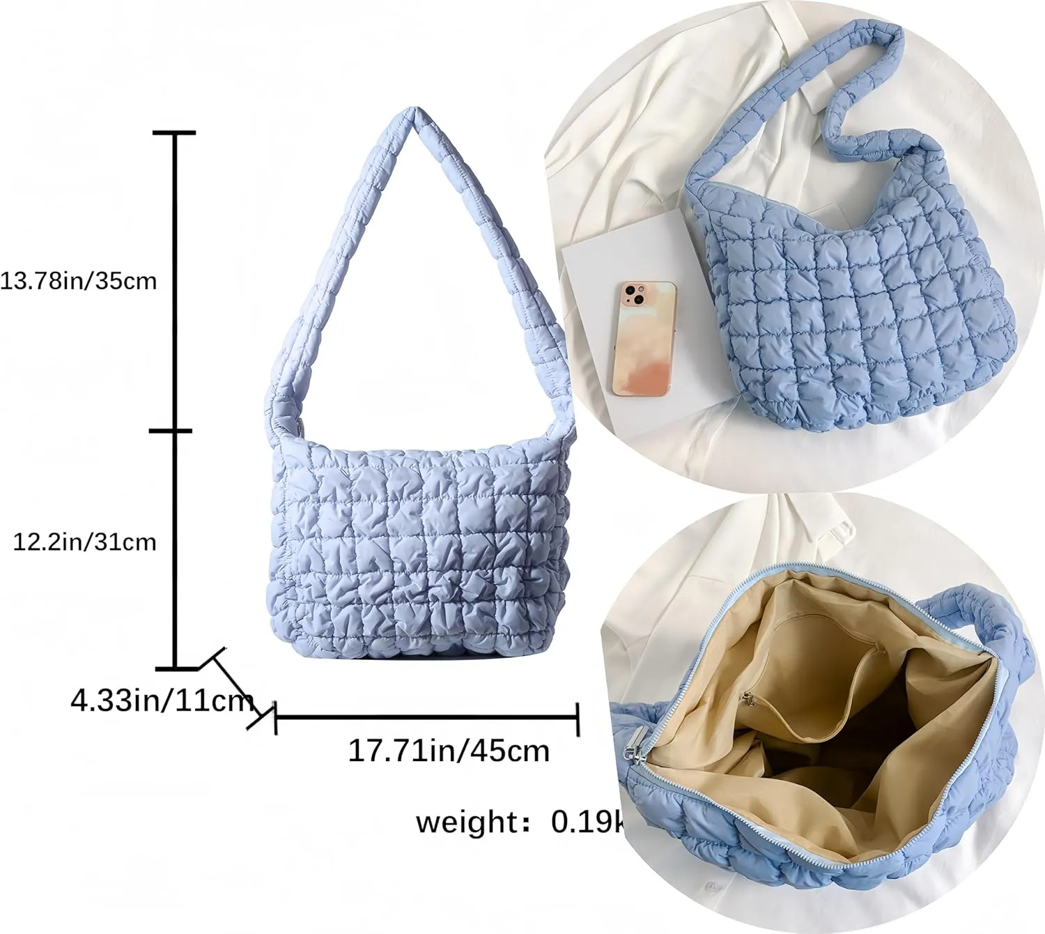 Quilted Puffer Large Shoulder Crossbody for Women Nylon Hobo Pleated Padded Handbag and Purses Lightweight