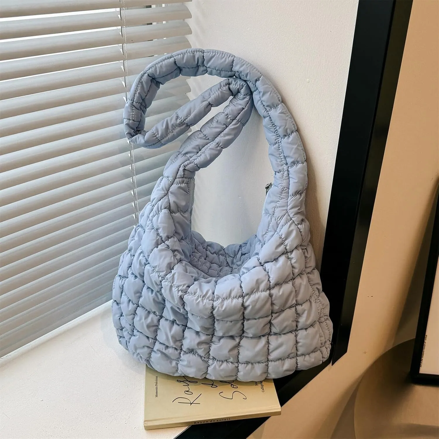Quilted Puffer Large Shoulder Crossbody for Women Nylon Hobo Pleated Padded Handbag and Purses Lightweight