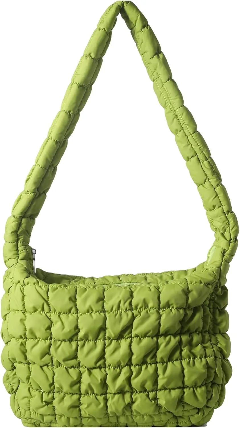 Quilted Puffer Large Shoulder Crossbody for Women Nylon Hobo Pleated Padded Handbag and Purses Lightweight