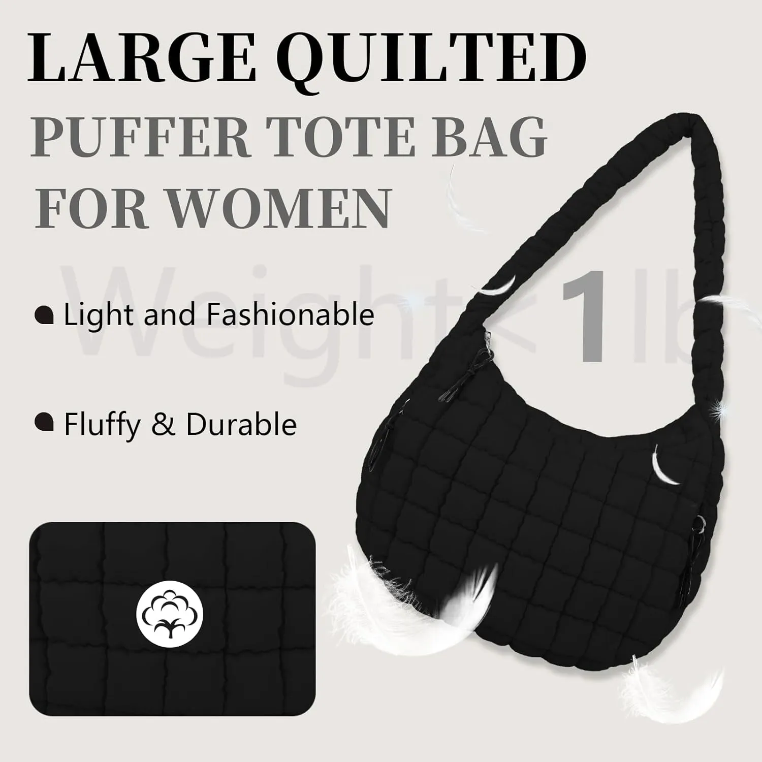 Quilted Puffer Tote Bag for Women - Large Crossbody Bag, Lightweight Nylon Puffy Carryall Hobo Puff Shoulder Bag