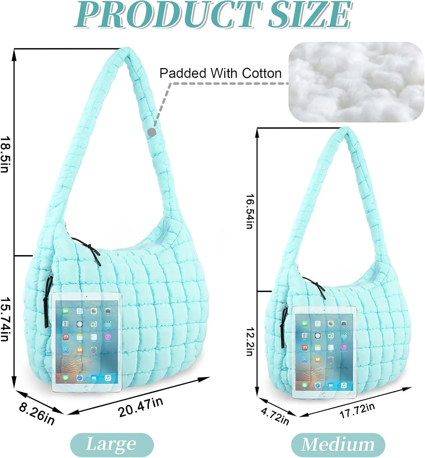 Quilted Puffer Tote Bag for Women - Large Crossbody Bag, Lightweight Nylon Puffy Carryall Hobo Puff Shoulder Bag
