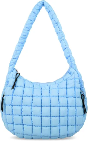 Quilted Puffer Tote Bag for Women - Large Crossbody Bag, Lightweight Nylon Puffy Carryall Hobo Puff Shoulder Bag