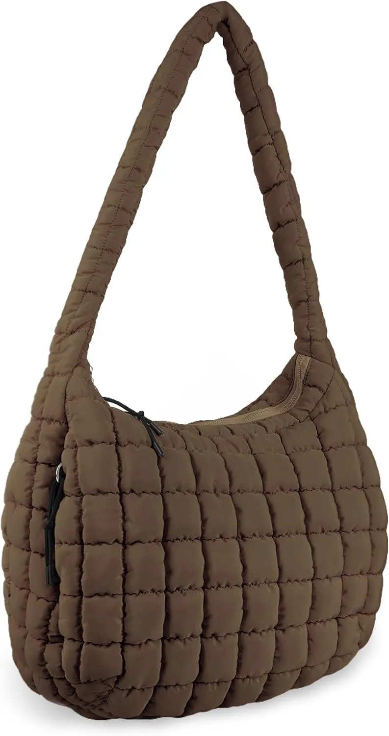 Quilted Puffer Tote Bag for Women - Large Crossbody Bag, Lightweight Nylon Puffy Carryall Hobo Puff Shoulder Bag