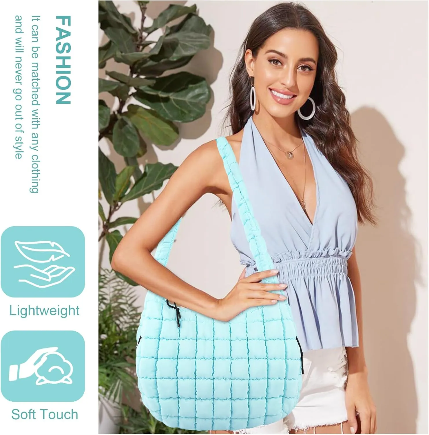 Quilted Puffer Tote Bag for Women - Large Crossbody Bag, Lightweight Nylon Puffy Carryall Hobo Puff Shoulder Bag