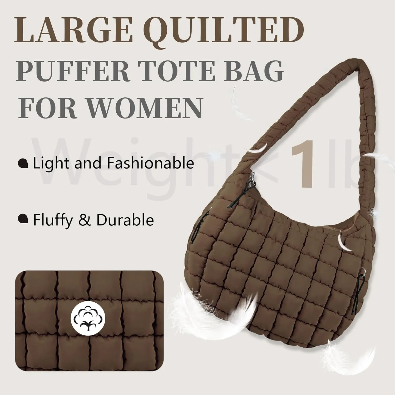 Quilted Puffer Tote Bag for Women - Large Crossbody Bag, Lightweight Nylon Puffy Carryall Hobo Puff Shoulder Bag
