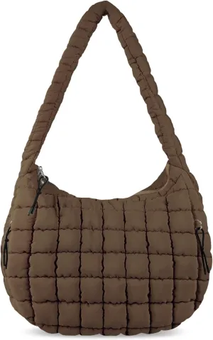 Quilted Puffer Tote Bag for Women - Large Crossbody Bag, Lightweight Nylon Puffy Carryall Hobo Puff Shoulder Bag