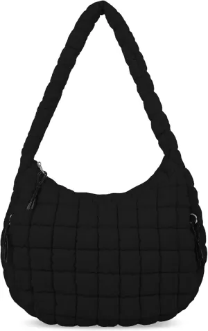Quilted Puffer Tote Bag for Women - Large Crossbody Bag, Lightweight Nylon Puffy Carryall Hobo Puff Shoulder Bag