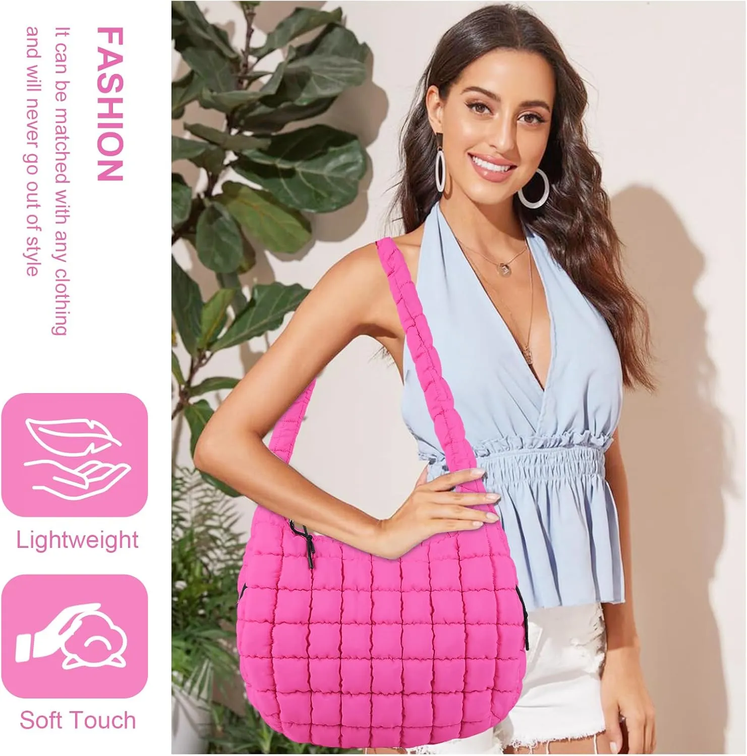 Quilted Puffer Tote Bag for Women - Large Crossbody Bag, Lightweight Nylon Puffy Carryall Hobo Puff Shoulder Bag
