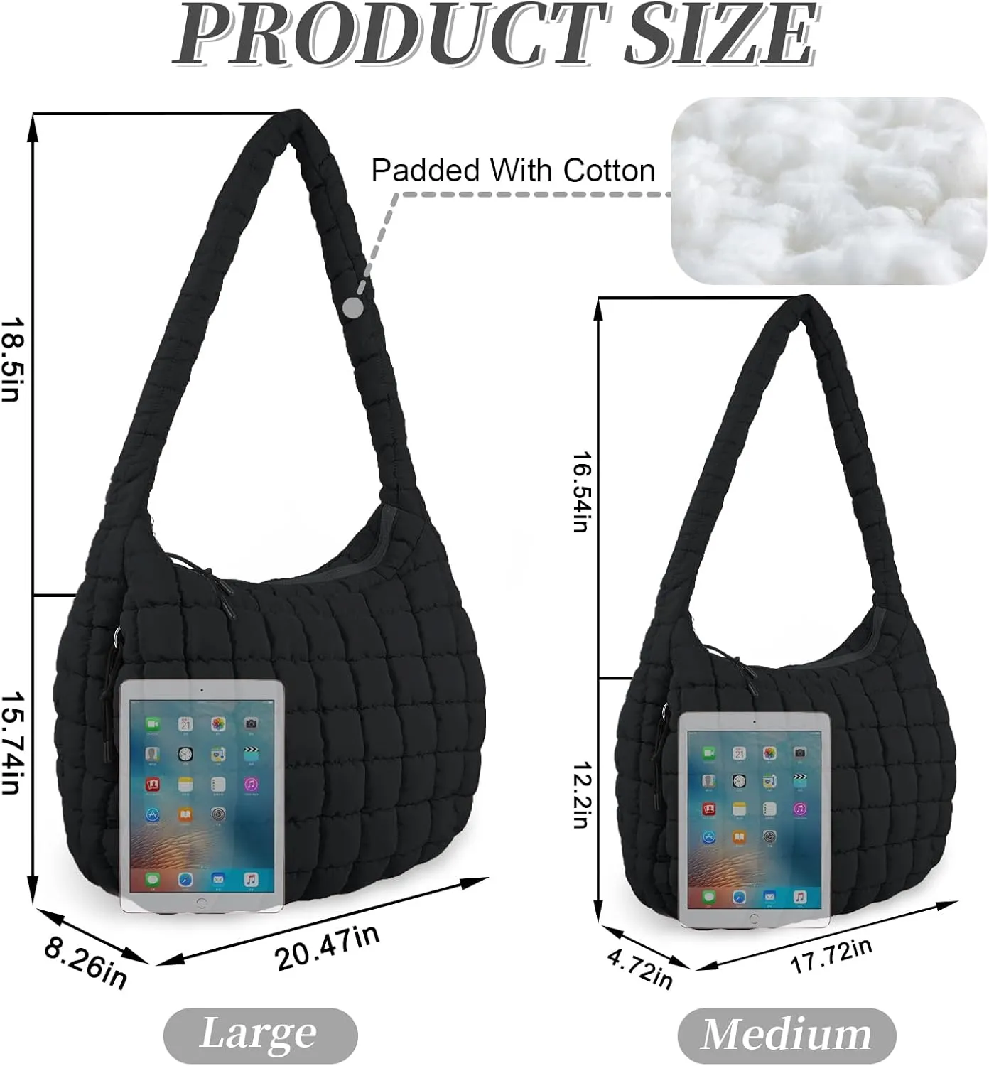 Quilted Puffer Tote Bag for Women - Large Crossbody Bag, Lightweight Nylon Puffy Carryall Hobo Puff Shoulder Bag