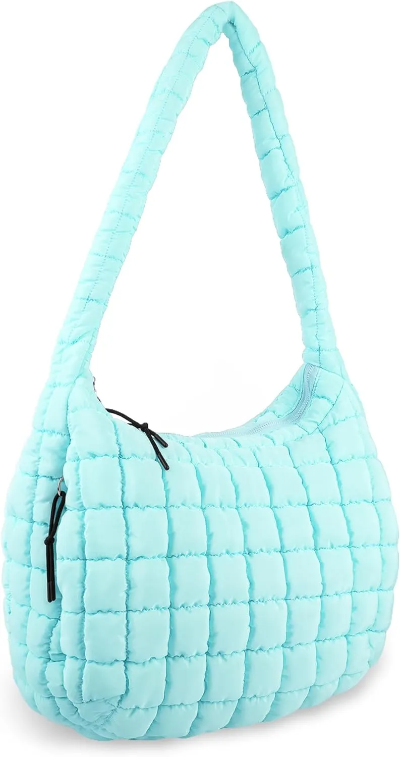Quilted Puffer Tote Bag for Women - Large Crossbody Bag, Lightweight Nylon Puffy Carryall Hobo Puff Shoulder Bag