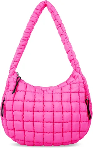 Quilted Puffer Tote Bag for Women - Large Crossbody Bag, Lightweight Nylon Puffy Carryall Hobo Puff Shoulder Bag