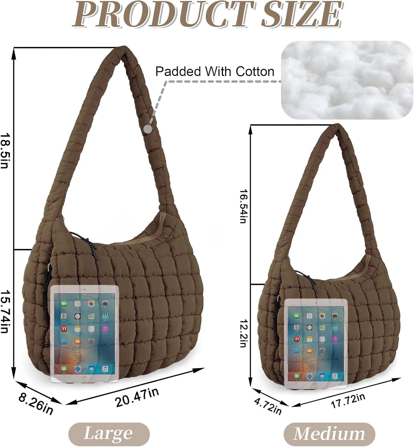 Quilted Puffer Tote Bag for Women - Large Crossbody Bag, Lightweight Nylon Puffy Carryall Hobo Puff Shoulder Bag