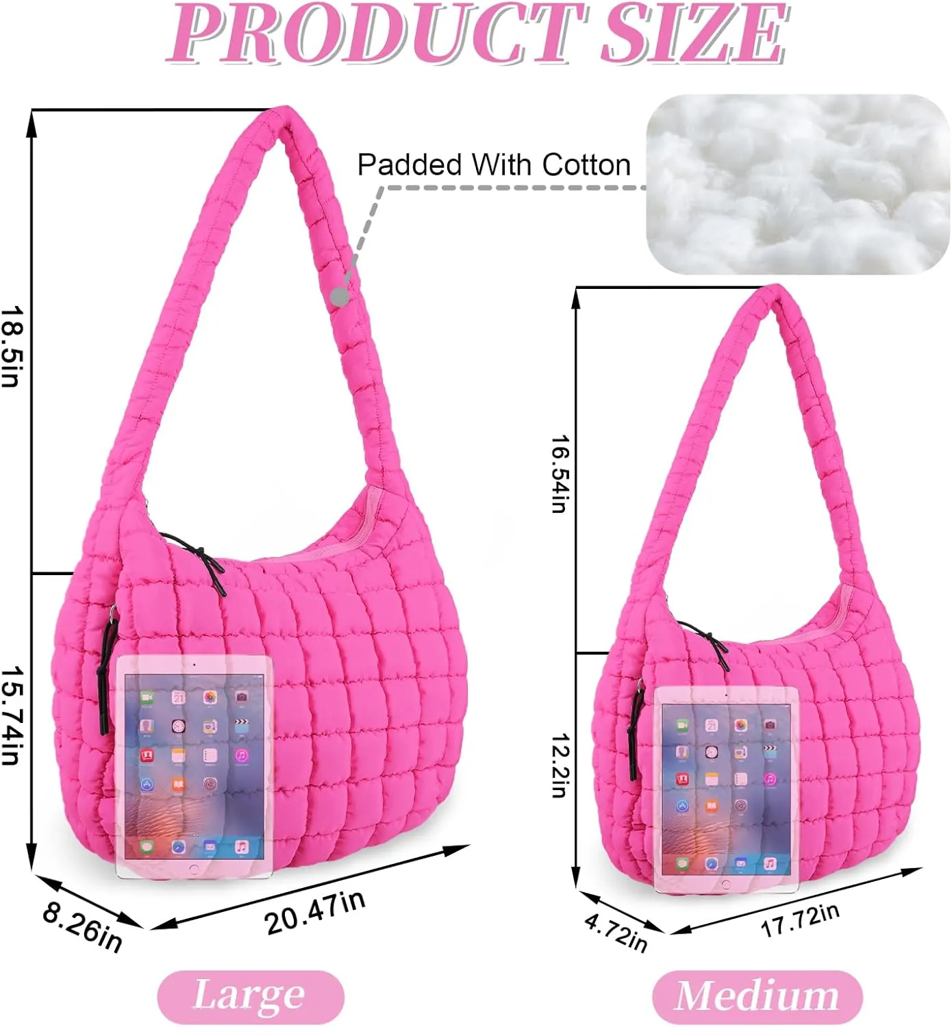 Quilted Puffer Tote Bag for Women - Large Crossbody Bag, Lightweight Nylon Puffy Carryall Hobo Puff Shoulder Bag