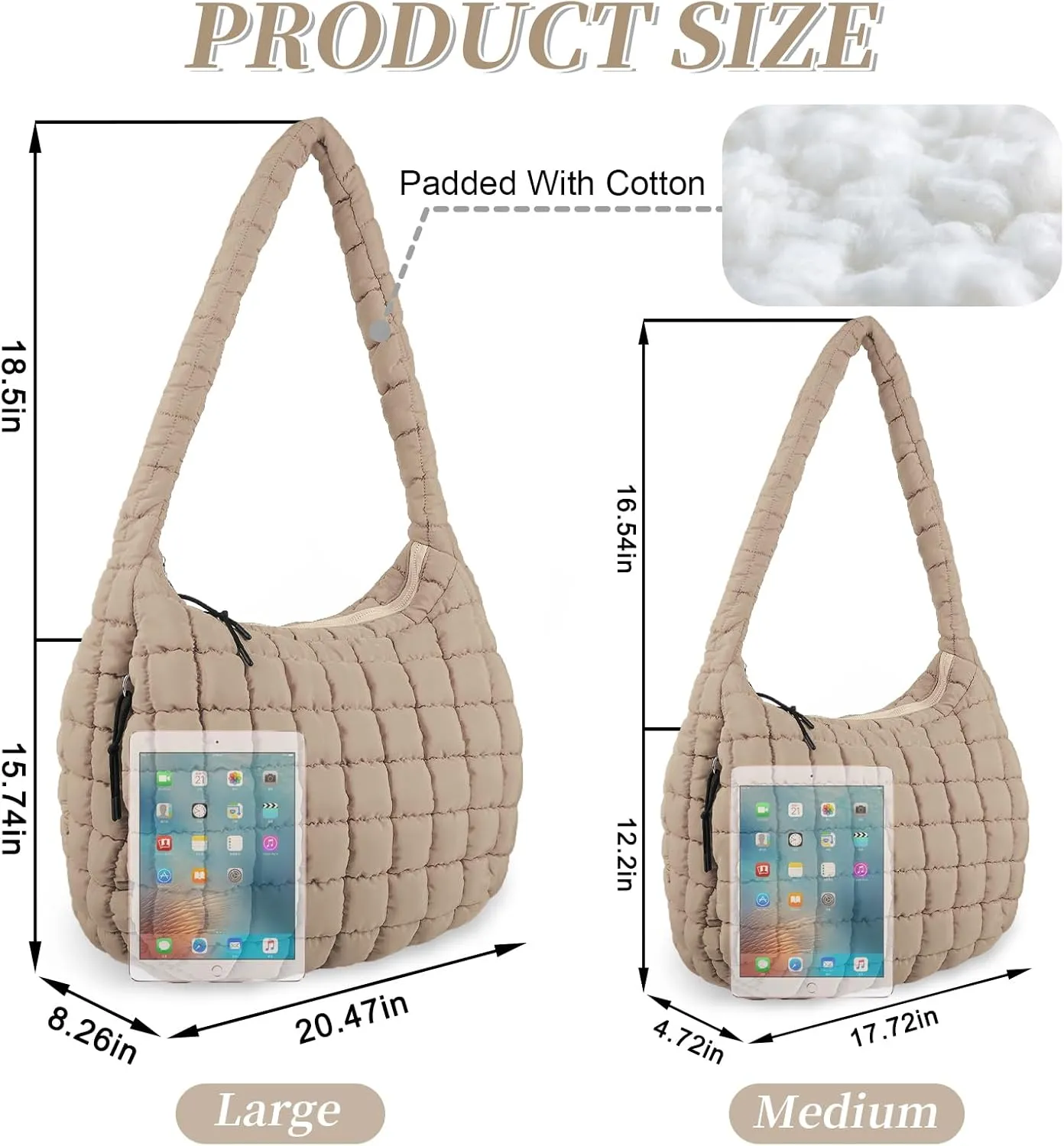 Quilted Puffer Tote Bag for Women - Large Crossbody Bag, Lightweight Nylon Puffy Carryall Hobo Puff Shoulder Bag