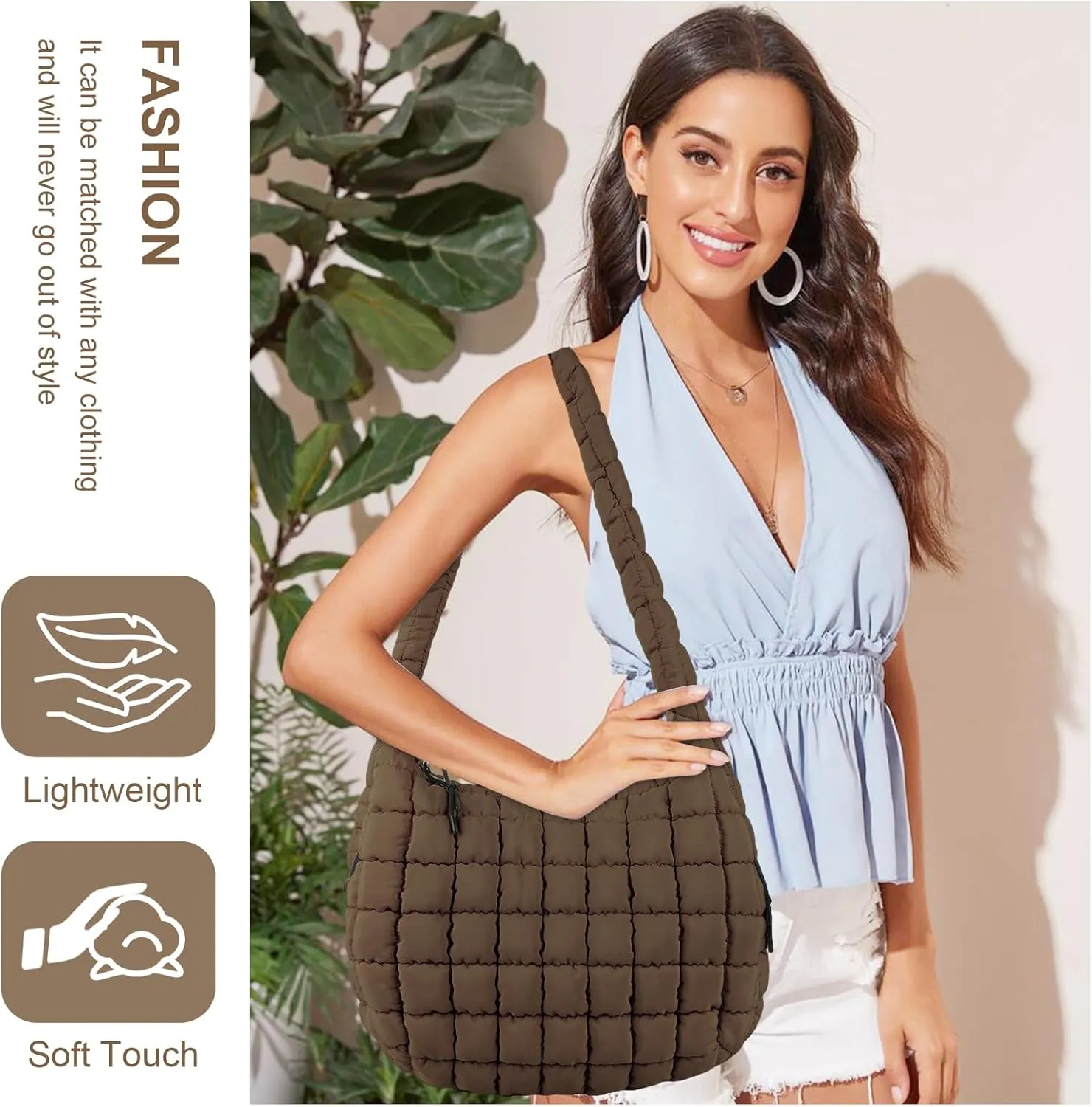 Quilted Puffer Tote Bag for Women - Large Crossbody Bag, Lightweight Nylon Puffy Carryall Hobo Puff Shoulder Bag