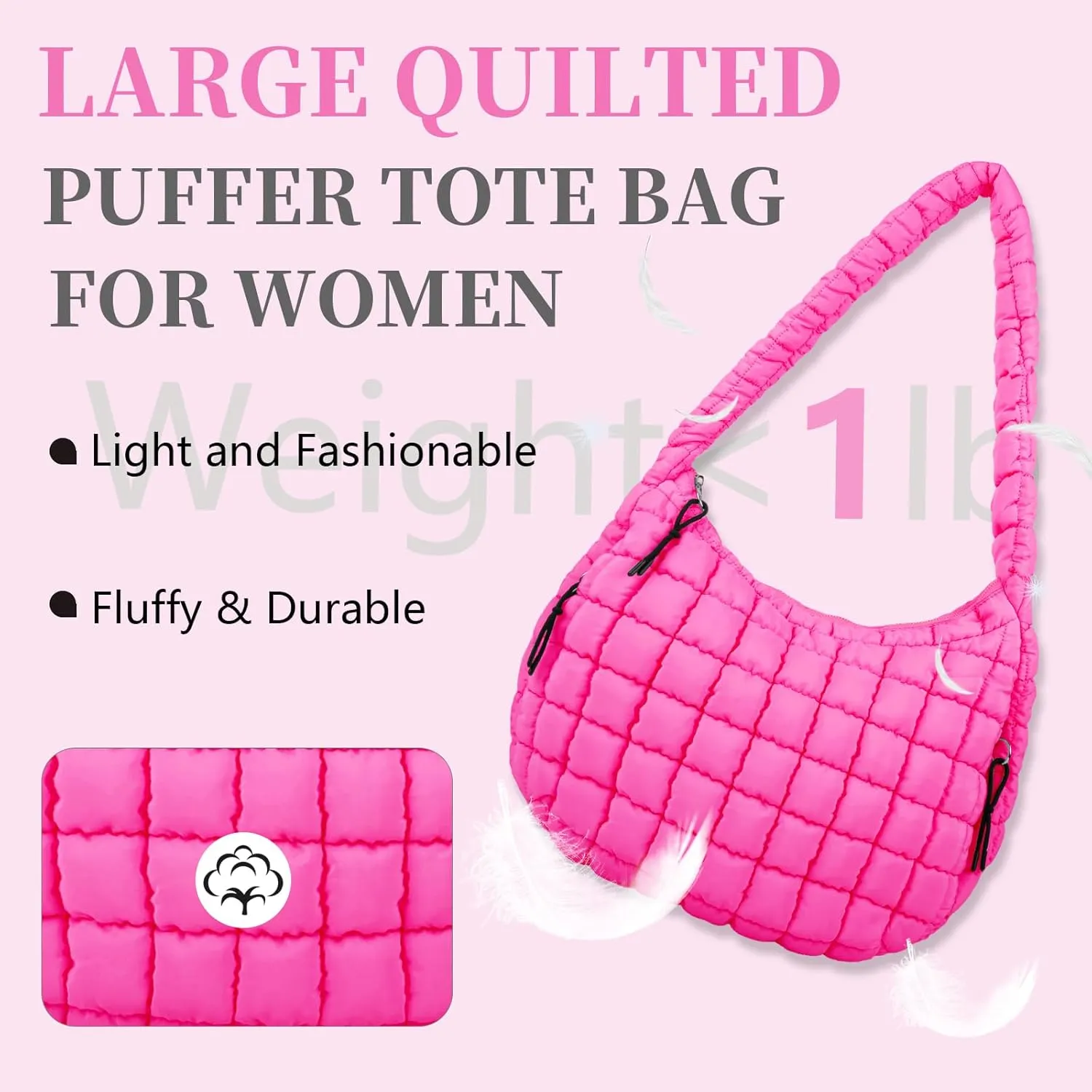 Quilted Puffer Tote Bag for Women - Large Crossbody Bag, Lightweight Nylon Puffy Carryall Hobo Puff Shoulder Bag