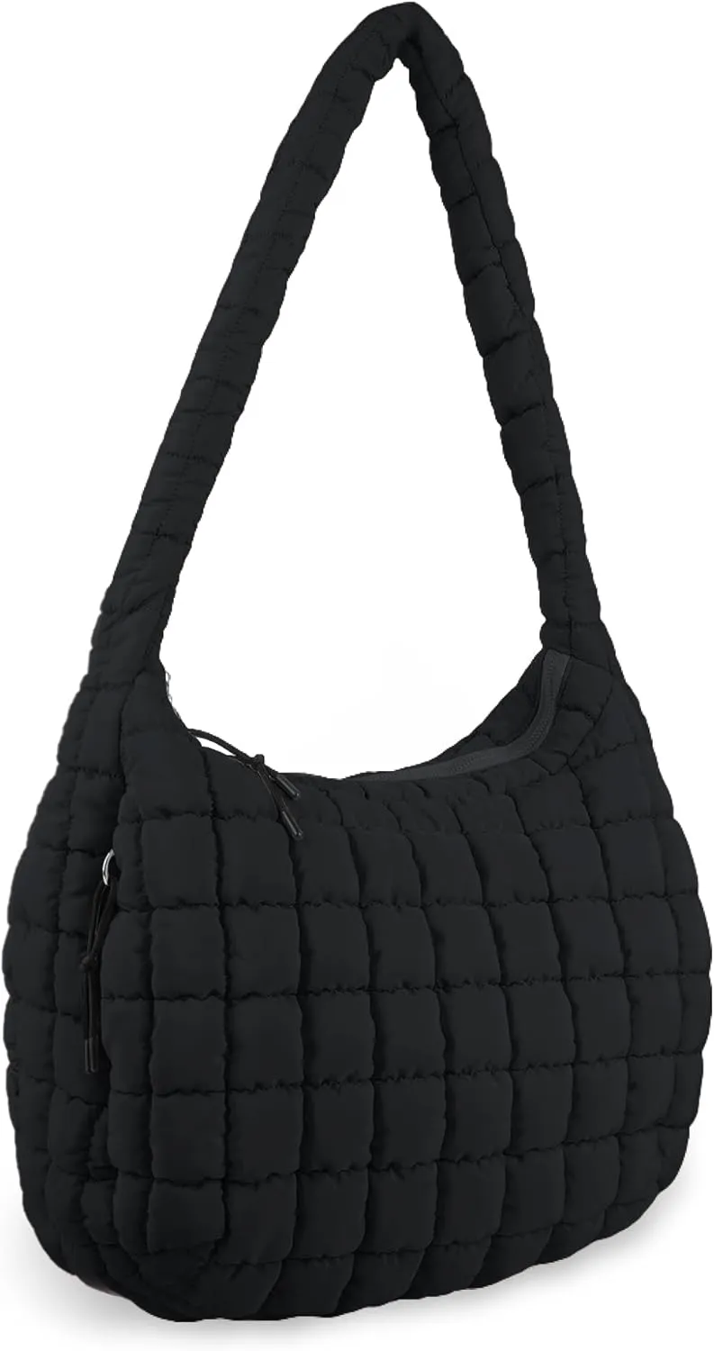 Quilted Puffer Tote Bag for Women - Large Crossbody Bag, Lightweight Nylon Puffy Carryall Hobo Puff Shoulder Bag