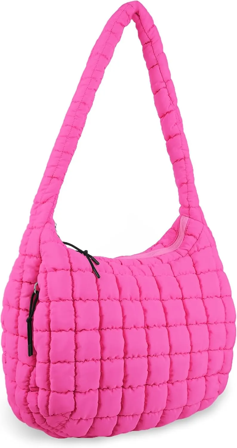 Quilted Puffer Tote Bag for Women - Large Crossbody Bag, Lightweight Nylon Puffy Carryall Hobo Puff Shoulder Bag