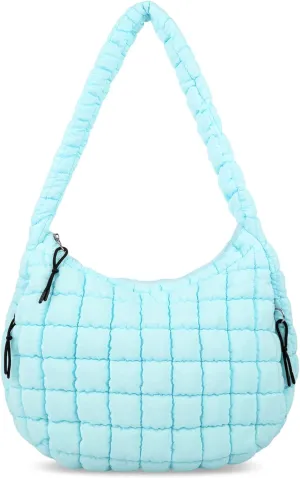 Quilted Puffer Tote Bag for Women - Large Crossbody Bag, Lightweight Nylon Puffy Carryall Hobo Puff Shoulder Bag
