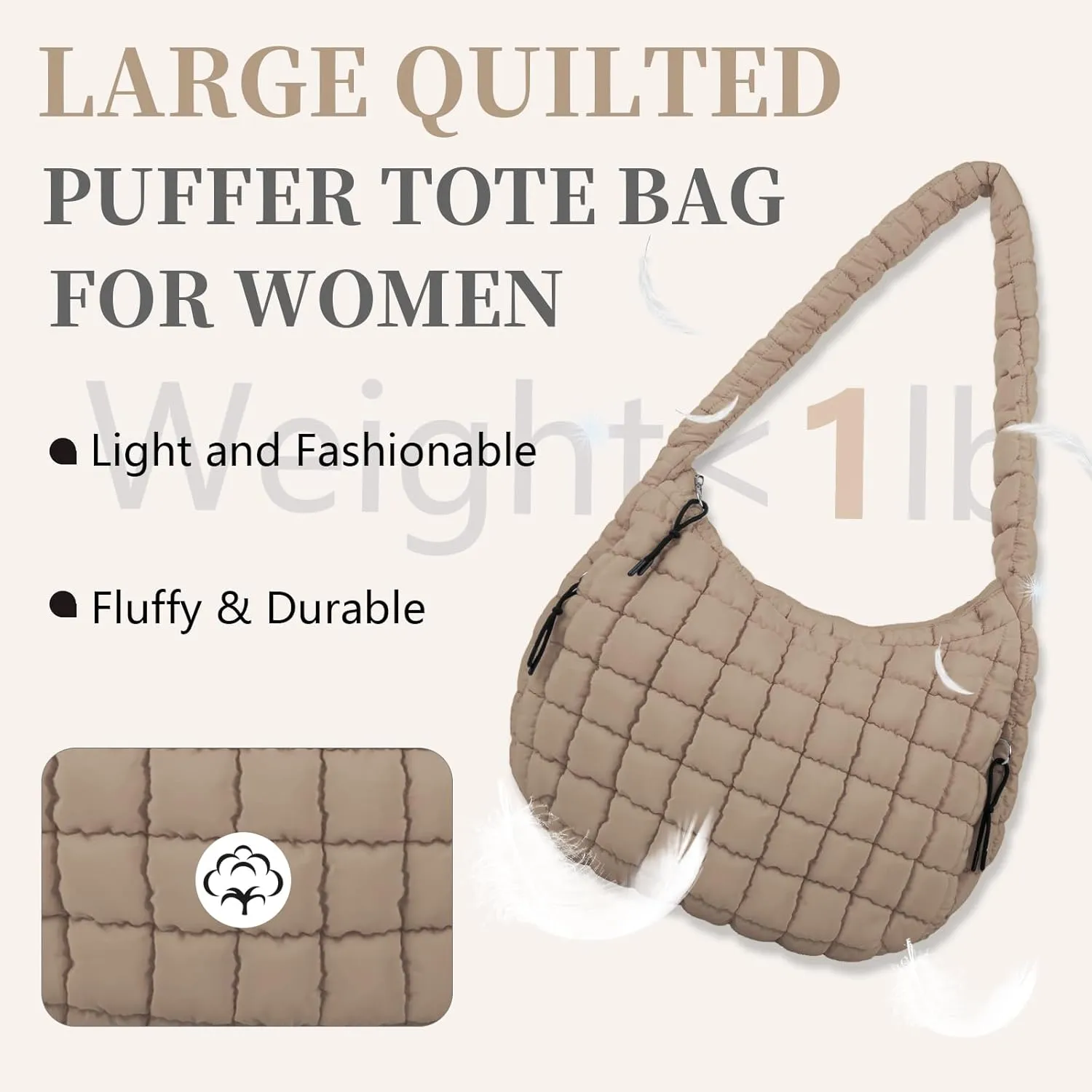 Quilted Puffer Tote Bag for Women - Large Crossbody Bag, Lightweight Nylon Puffy Carryall Hobo Puff Shoulder Bag