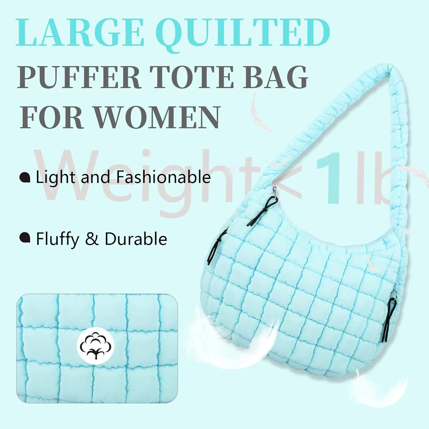 Quilted Puffer Tote Bag for Women - Large Crossbody Bag, Lightweight Nylon Puffy Carryall Hobo Puff Shoulder Bag