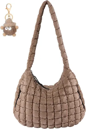 Quilted Puffer Tote Bag for Women Large Quilted Crossbody Bag Lightweight Nylon Puffy Hobo Shoulder Bag Puff Carryall