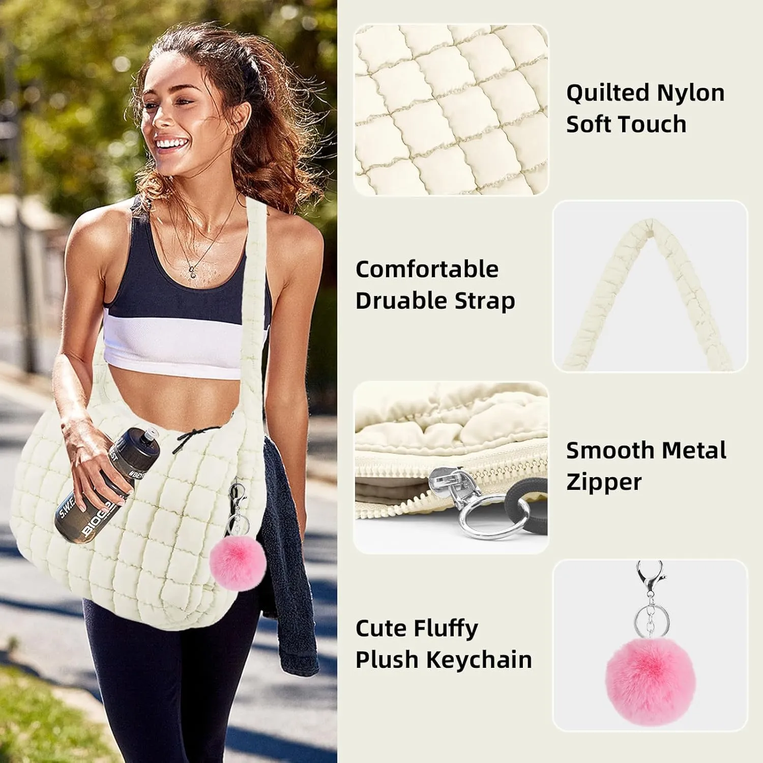 Quilted Puffer Tote Bag for Women Large Quilted Crossbody Hobo Bags Puffy Purse Carryall Bag Nylon Shoulder Handbag