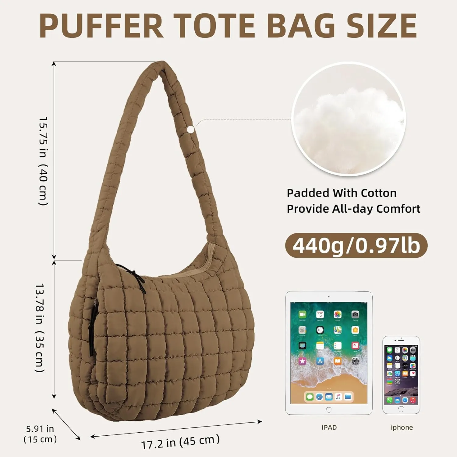 Quilted Puffer Tote Bag for Women Large Quilted Crossbody Hobo Bags Puffy Purse Carryall Bag Nylon Shoulder Handbag