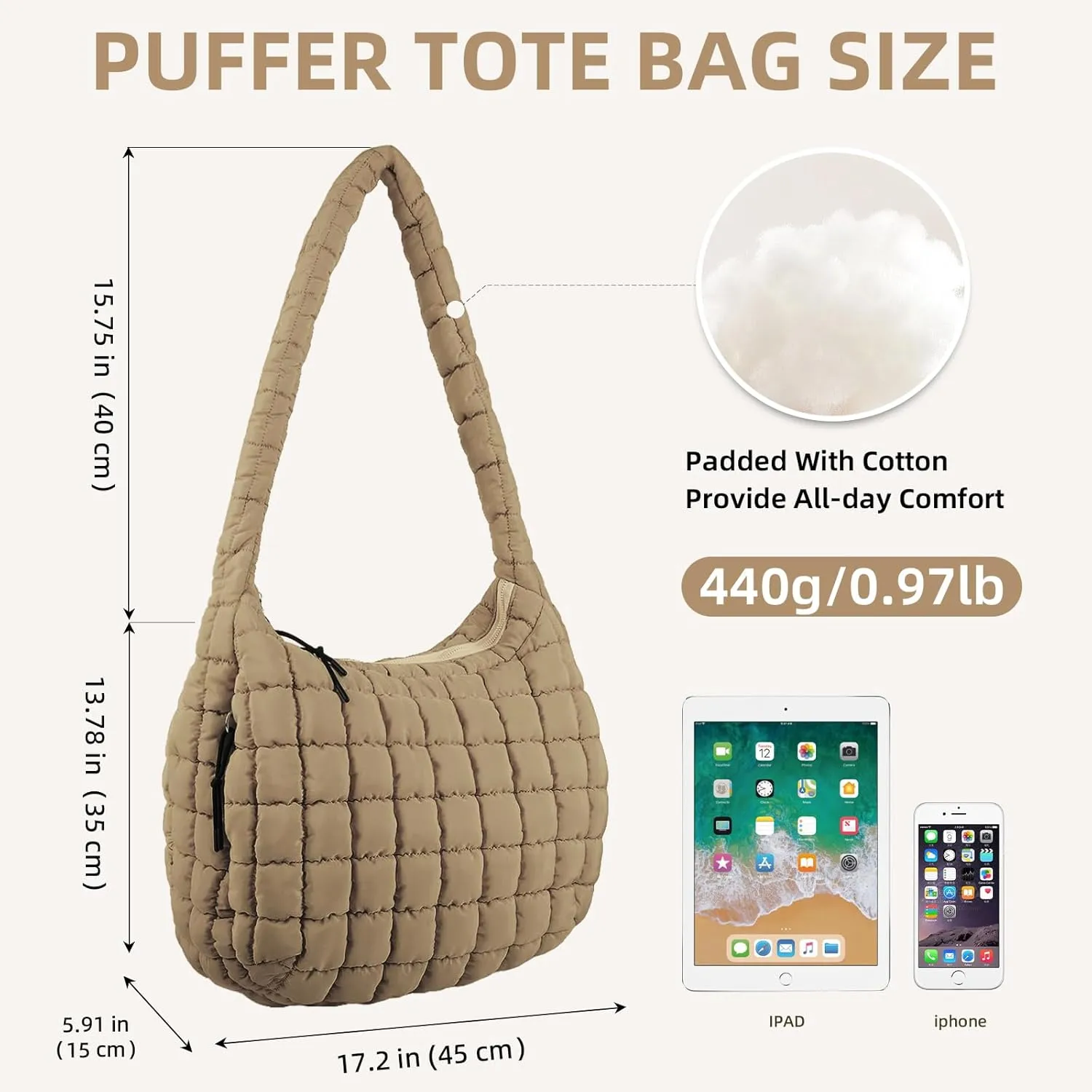 Quilted Puffer Tote Bag for Women Large Quilted Crossbody Hobo Bags Puffy Purse Carryall Bag Nylon Shoulder Handbag