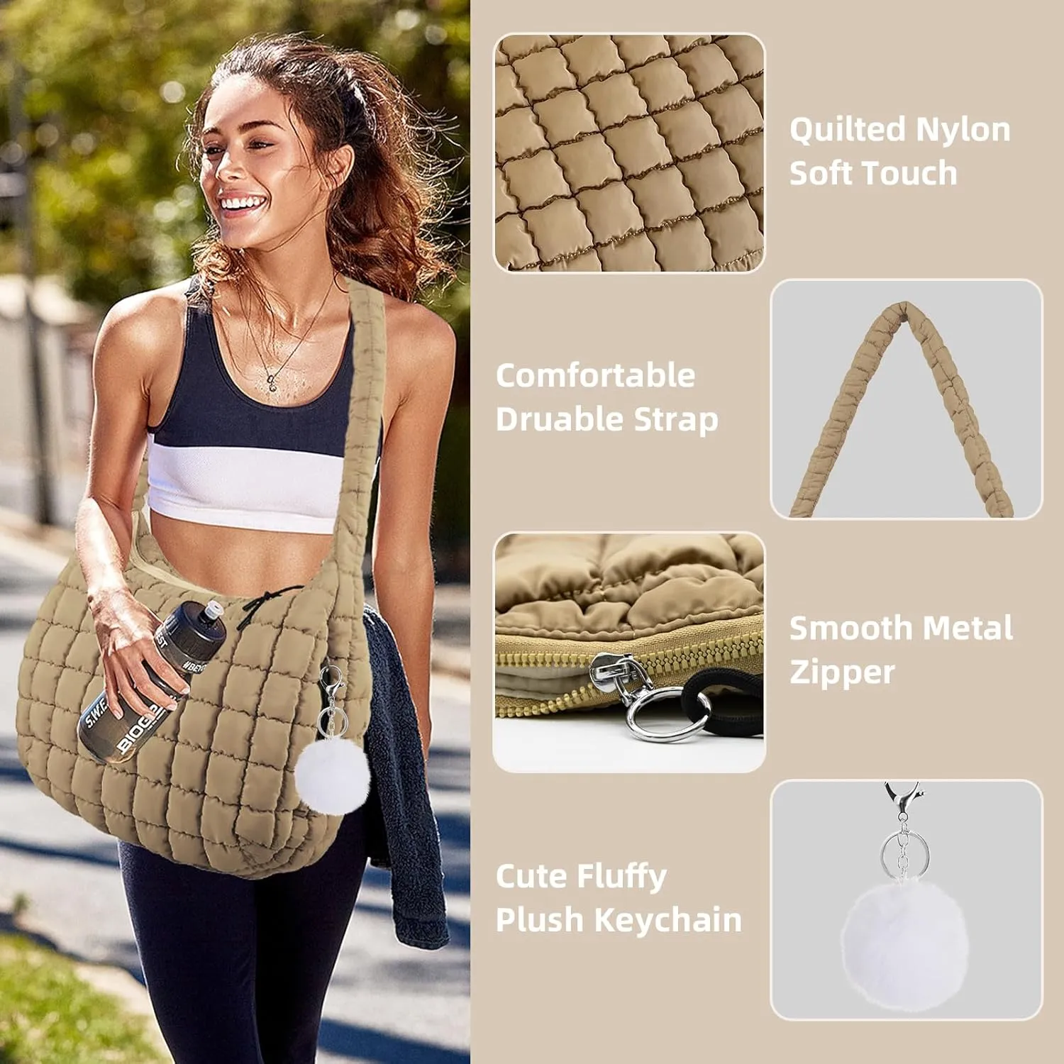 Quilted Puffer Tote Bag for Women Large Quilted Crossbody Hobo Bags Puffy Purse Carryall Bag Nylon Shoulder Handbag