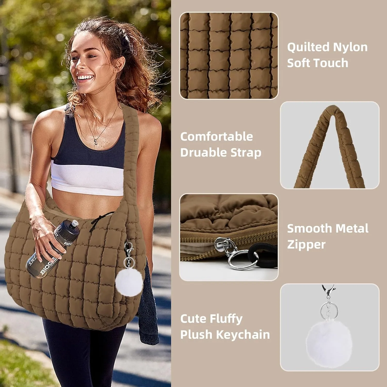 Quilted Puffer Tote Bag for Women Large Quilted Crossbody Hobo Bags Puffy Purse Carryall Bag Nylon Shoulder Handbag
