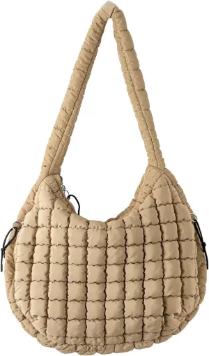 Quilted Puffer Tote Bag for Women Large Quilted Crossbody Hobo Bags Puffy Purse Carryall Bag Nylon Shoulder Handbag