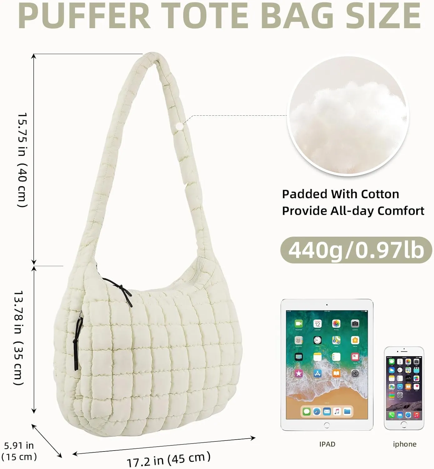 Quilted Puffer Tote Bag for Women Large Quilted Crossbody Hobo Bags Puffy Purse Carryall Bag Nylon Shoulder Handbag