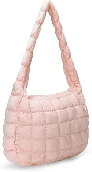 Quilted Puffer Tote Bag for Women Large Quilted Tote Bag Lightweight Nylon Puffy Quilted Padding Hobo Bag Quilted Bag