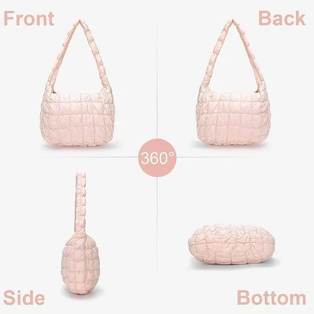Quilted Puffer Tote Bag for Women Large Quilted Tote Bag Lightweight Nylon Puffy Quilted Padding Hobo Bag Quilted Bag
