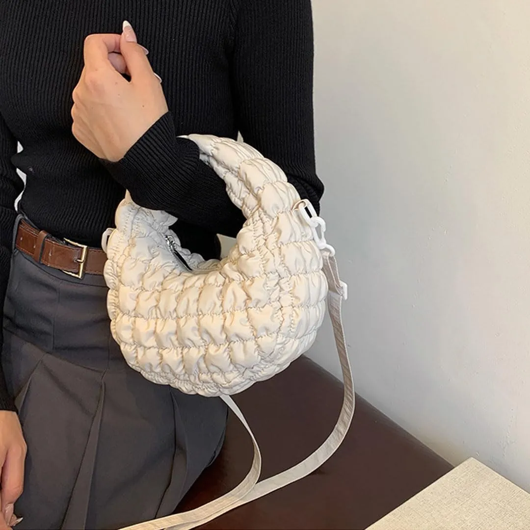 Quilted Puffer Tote Bag for Women Mini Purse Puff Bag Puffy Nylon Crossbody Bags Lightweight Carryall Bag Puffy Purses