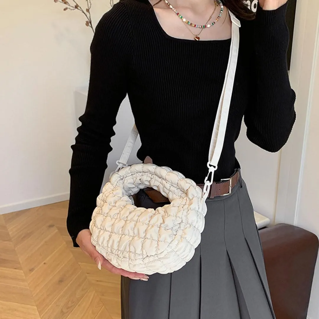 Quilted Puffer Tote Bag for Women Mini Purse Puff Bag Puffy Nylon Crossbody Bags Lightweight Carryall Bag Puffy Purses