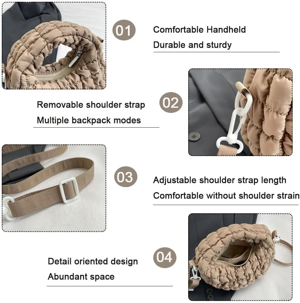 Quilted Puffer Tote Bag for Women Mini Purse Puff Bag Puffy Nylon Crossbody Bags Lightweight Carryall Bag Puffy Purses