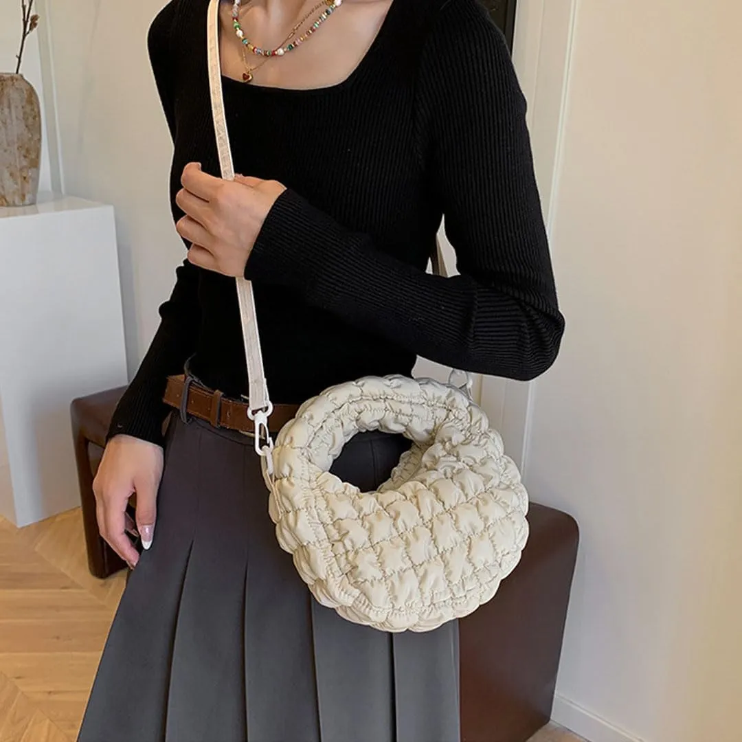 Quilted Puffer Tote Bag for Women Mini Purse Puff Bag Puffy Nylon Crossbody Bags Lightweight Carryall Bag Puffy Purses