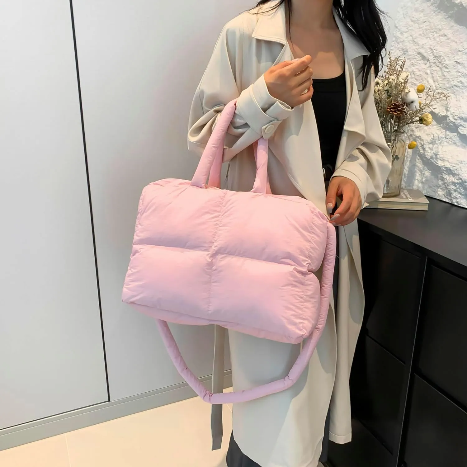 Quilted Puffer Tote Bag for Women Soft Puffy Hobo Crossbody Handbags Purse Lightweight Shoulder Bag