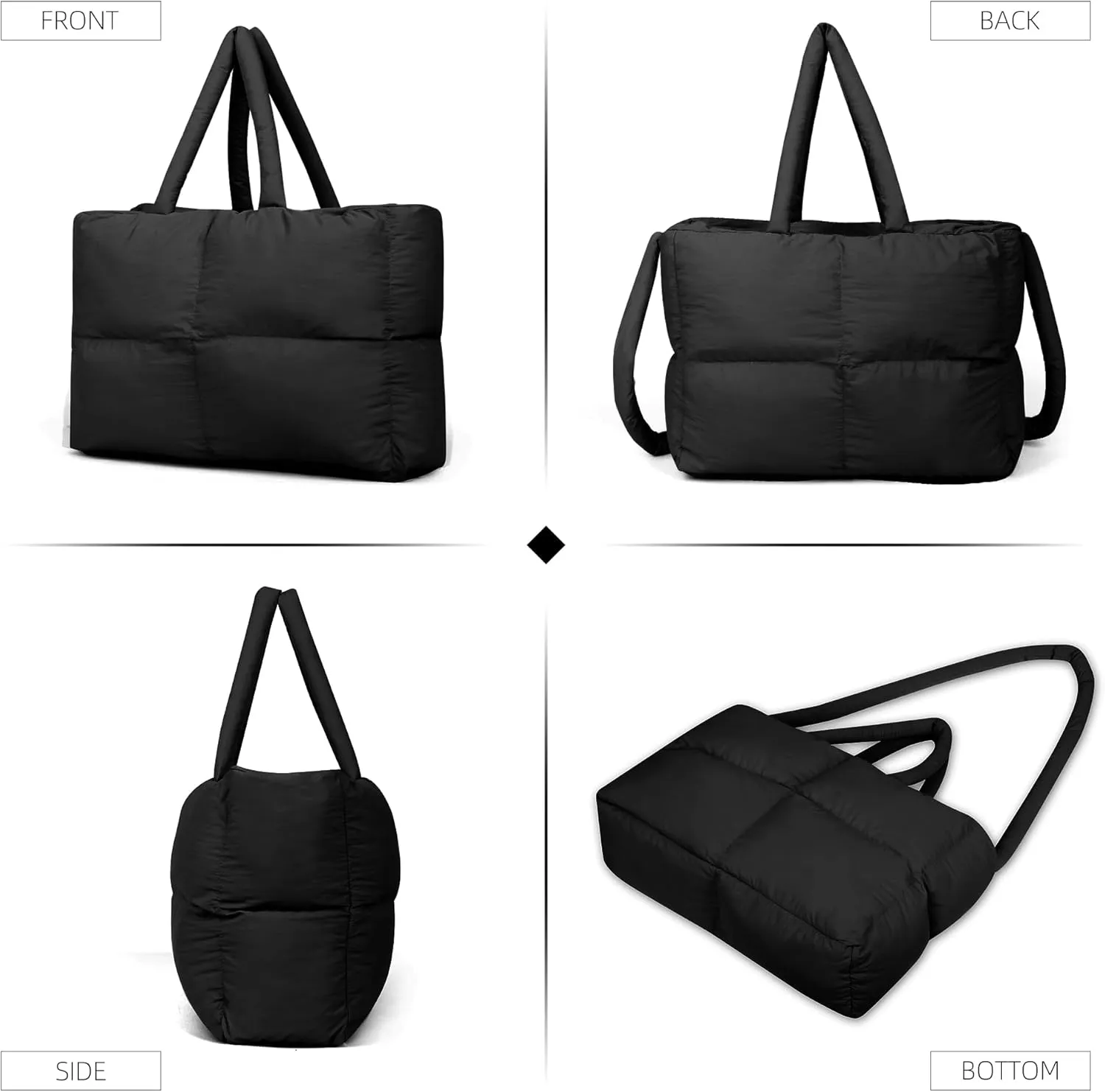 Quilted Puffer Tote Bag for Women Soft Puffy Hobo Crossbody Handbags Purse Lightweight Shoulder Bag