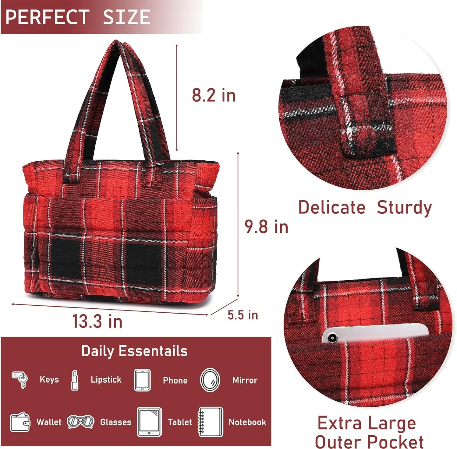 Quilted Puffer Tote Bag for Women Stylish Work Tote with Multiple Compartments Puffy Handbag
