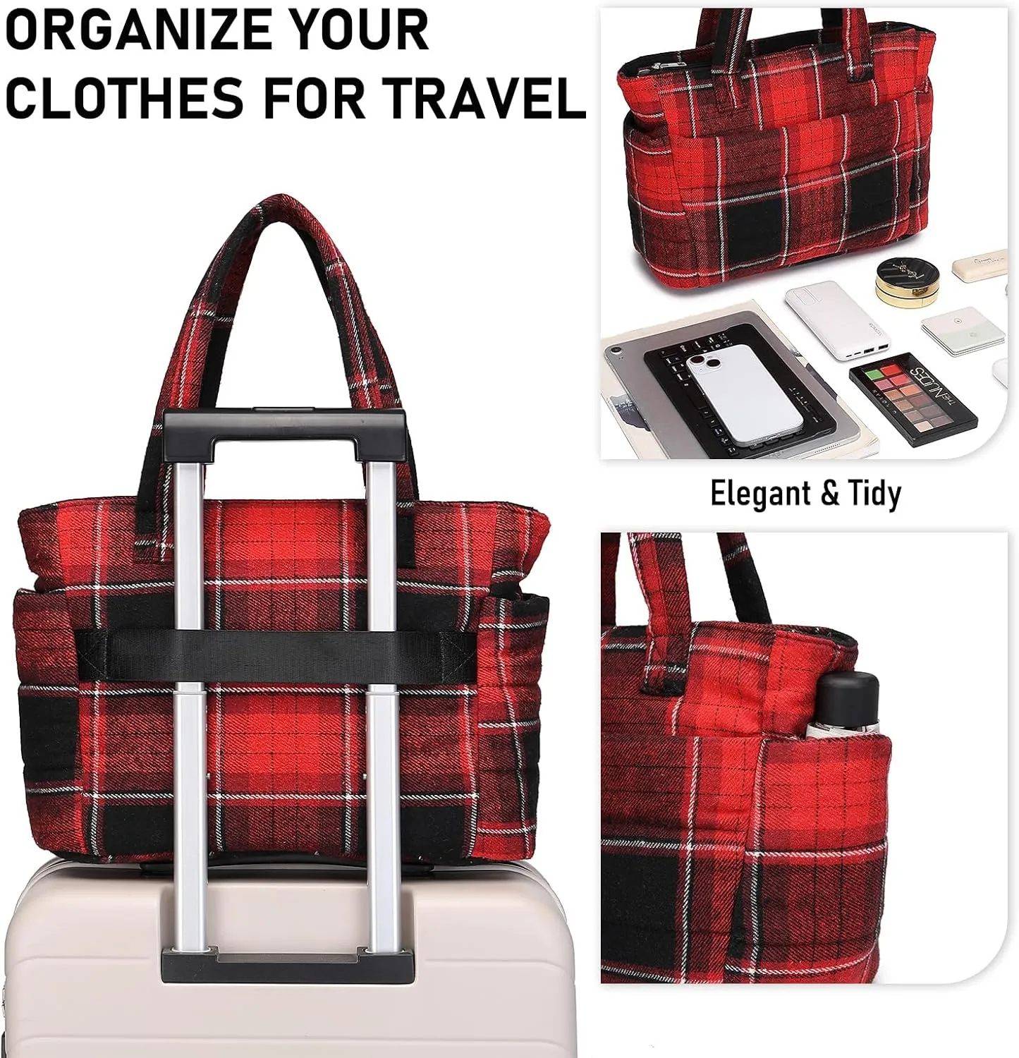 Quilted Puffer Tote Bag for Women Stylish Work Tote with Multiple Compartments Puffy Handbag