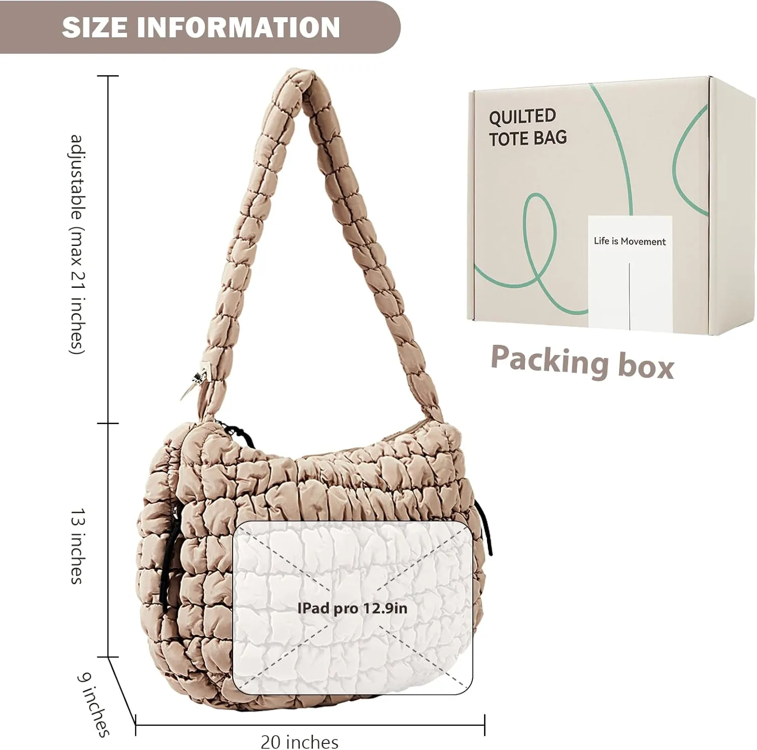 Quilted Puffer Tote Bag Large Crossbody Shoulder Bag Nylon Puffy Bubble Bag with Adjustable Shoulder Strap