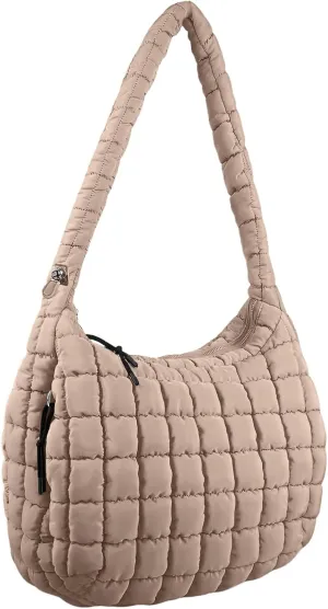 Quilted Puffer Tote Bag Large Crossbody Shoulder Bag Nylon Puffy Bubble Bag with Adjustable Shoulder Strap