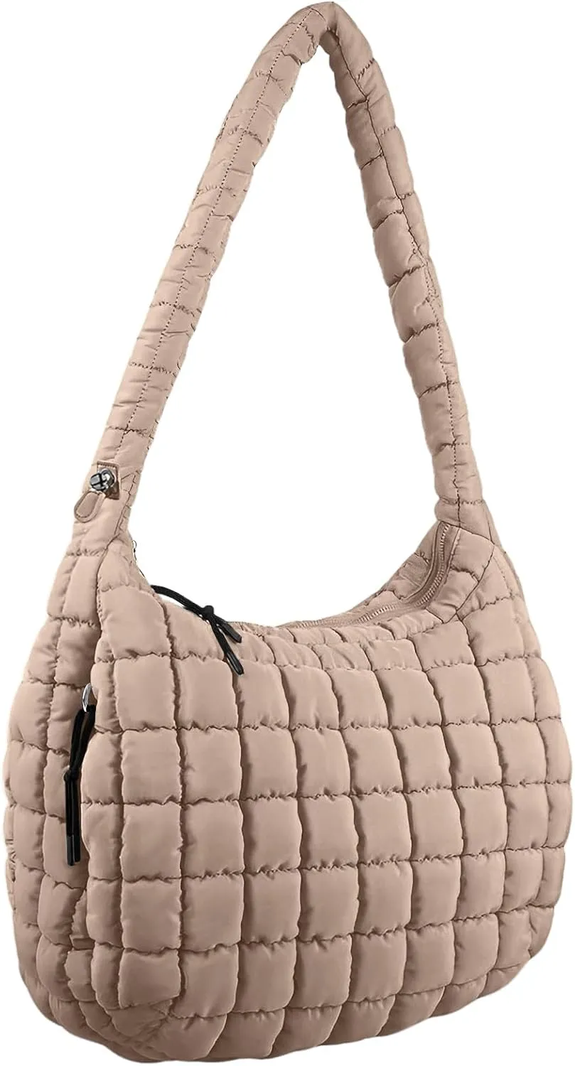 Quilted Puffer Tote Bag Large Crossbody Shoulder Bag Nylon Puffy Bubble Bag with Adjustable Shoulder Strap