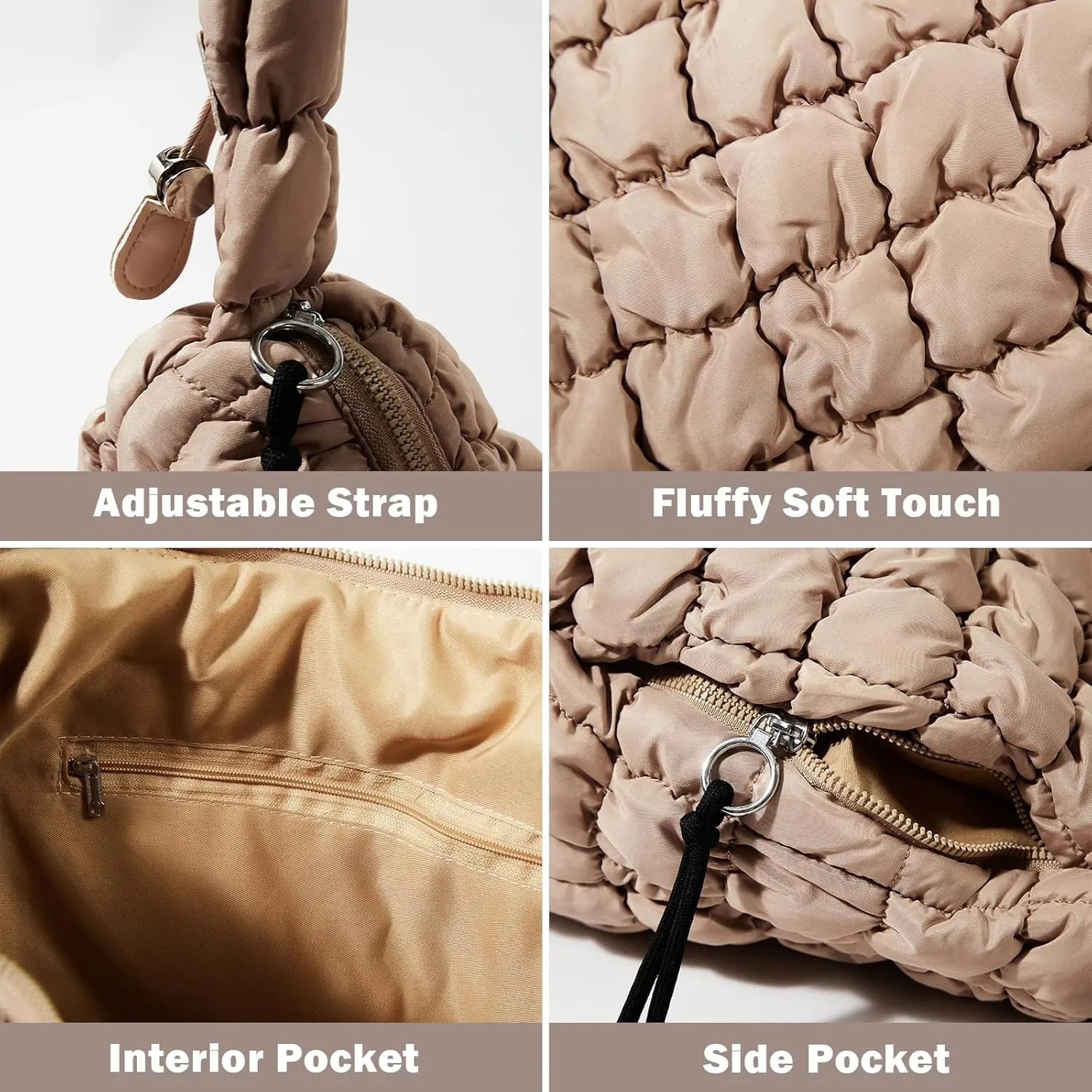 Quilted Puffer Tote Bag Large Crossbody Shoulder Bag Nylon Puffy Bubble Bag with Adjustable Shoulder Strap