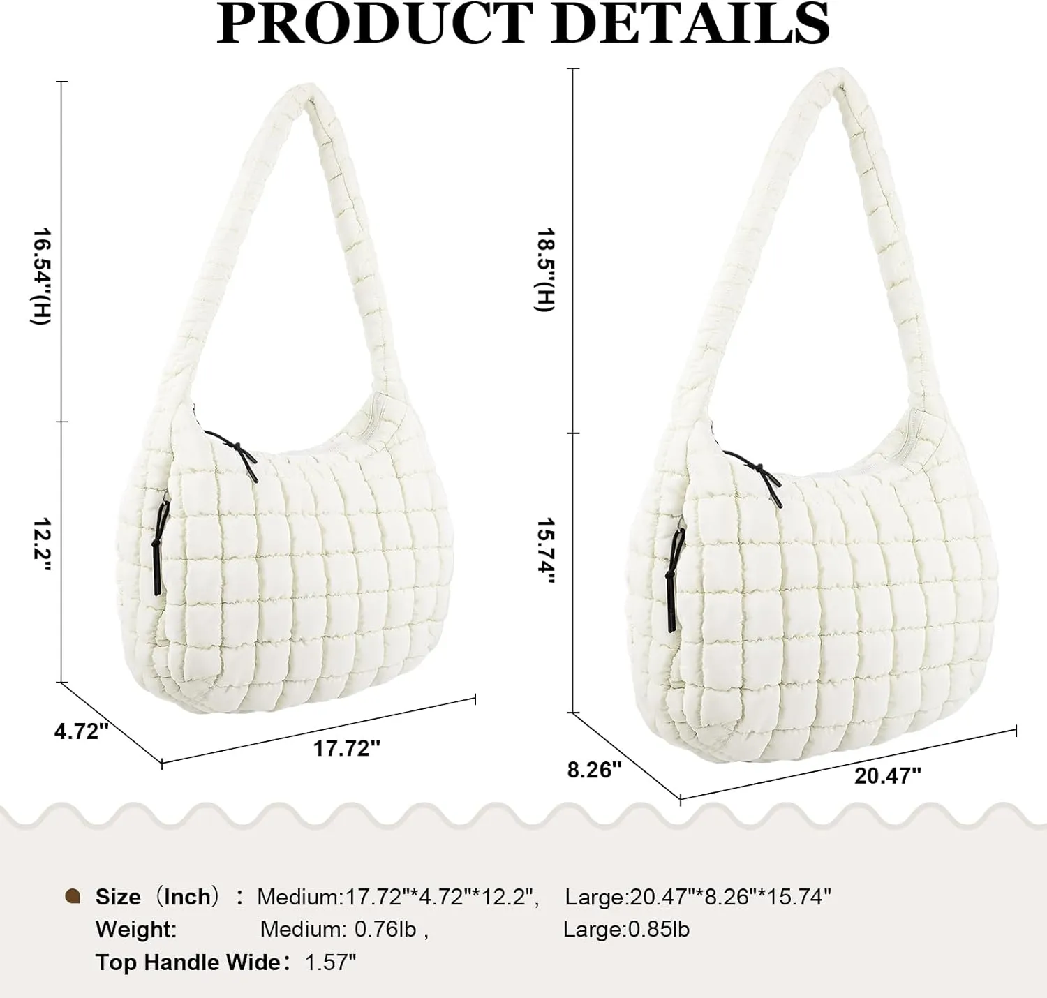 Quilted Puffer Tote Bag Large Crossbody Shoulder Bag with Zipper, Nylon Bubble Hobo Handbag Carryall Bag for Women
