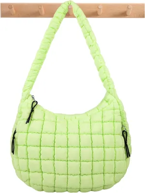 Quilted Puffer Tote Bag Large Crossbody Shoulder Bag with Zipper, Nylon Bubble Hobo Handbag Carryall Bag for Women