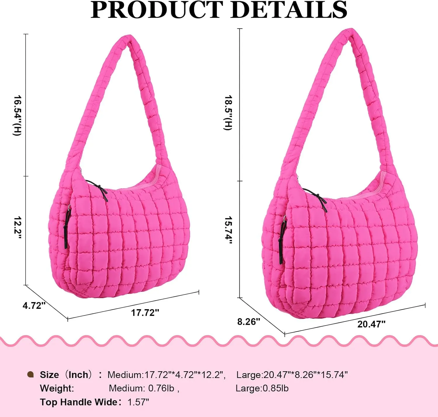 Quilted Puffer Tote Bag Large Crossbody Shoulder Bag with Zipper, Nylon Bubble Hobo Handbag Carryall Bag for Women
